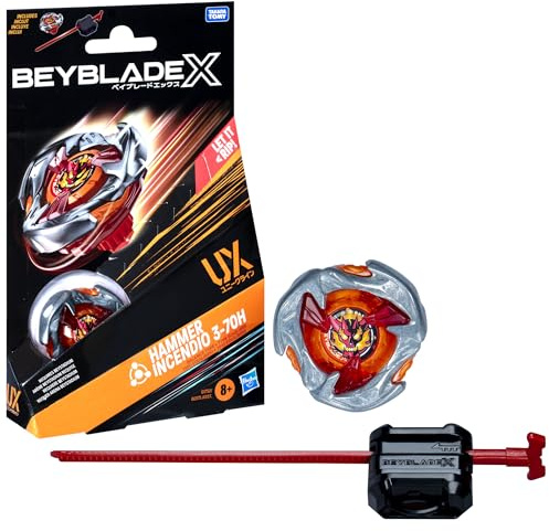 Beyblade X Hammer Incendio 3-70H UX Starter Pack avec Dessus de Type d'équilibre et Lanceur ; Authentique Takara Tomy Battle Tops Jeux/Jouets pour garçons et Filles 8+