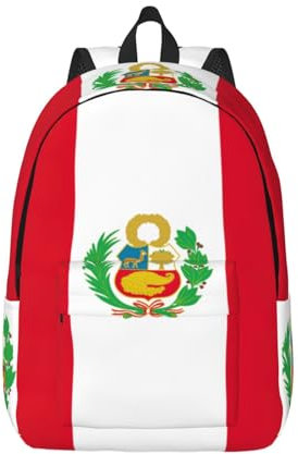 Vielseitiger trendiger Canvas-Rucksack mit Flagge von Peru, für Arbeit, trendig, Reisen, Freizeit, für Männer und Frauen, Schwarz, Medium