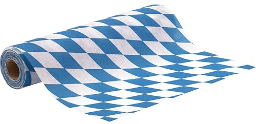 100%Mosel Oktoberfest Tischläufer, in Blau-Weiß (30 cm x 10 m), dekoratives Vlies Tischband, Karierte Tischdeko für Wiesn Party & Bayrischer Abend