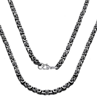 ChainsPro Königskette für Herren Damen Byzantinische Kette Halskette Edelstahl 4mm breit Schmuck Schwarz Silber Farbe 55cm