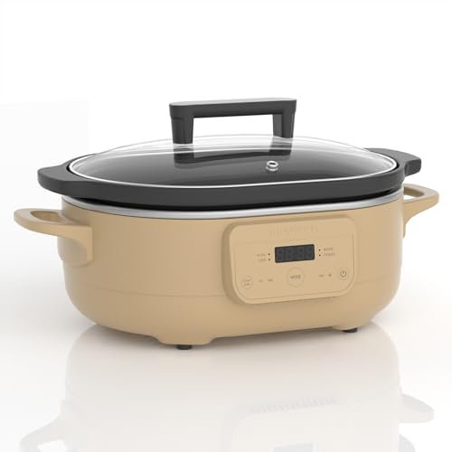 MAGNIFIQUE - Olla de cocción lenta programable de 4.5 cuartos de galón, extraíble y saludable, pequeño aparato de cocina para cenas familiares, sirve más de 6 personas, ajustes de calor: mantiene