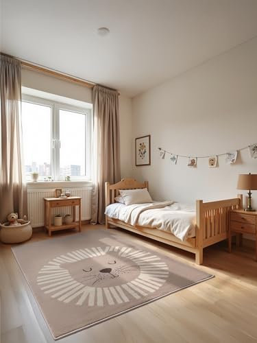 Hanse Home Adventures Kinderteppich - Lustiger Löwe, Spielteppich Tiere, Safari,Zoo, Spielmatte, Krabbelteppich Junge Mädchen für Kinderzimmer, Jugendzimmer, Wohnzimmer - Beige Creme, 120x170cm