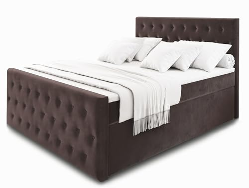 Masseno Boxspringbett FONDI 180x200 cm Komplett-Set mit Matratze und Topper, Polsterbett mit Zwei Bettkästen -Braun, Casablanca 08