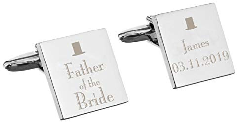 Custom Personalised Decorative Wedding Party Square Cufflinks. Laser Engraved. For Groom, Best Man, Father of the Groom, Father of the Bride, Usher, Page Boy, Any Role (Father of the Bride)