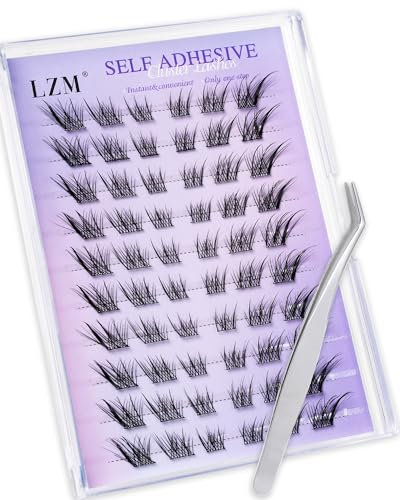 LZM Selbstklebende Fuchs-Eyelashes – Vorgeklebte Cluster Wimpern mit C-Krümmung & Volumen, Einzelnes Wimpernverlängerungs-Set inkl. Pinzette, Ohne Kleber – Natürliche Selbstklebende Wimpern(ZN005)