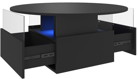 radelldar Couchtisch rund, Wohnzimmertisch mit 16-Farbiger LED Beleuchtung, für Wohnzimmer 80 x 80 x 40cm (Schwarz)