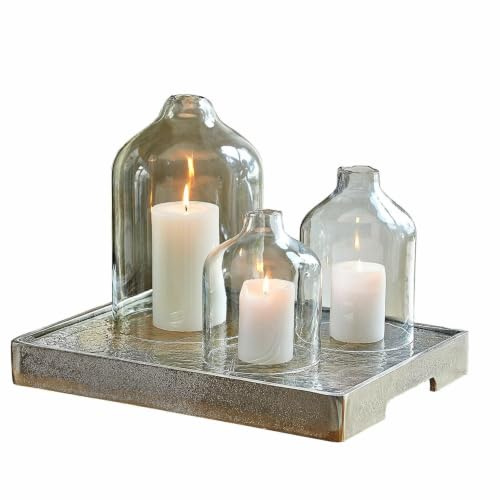 Loberon Windlicht 3er Set Xalvent - DREI Größen - Mundgeblasen - Offene Unterseite - Schützt Kerzen und Deko - Wohnaccessoires - Glas, klar