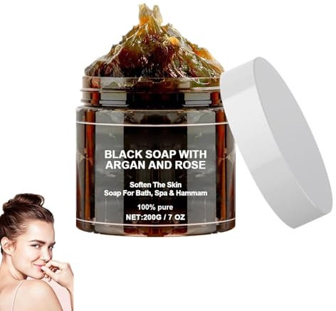 Morocco Body Scrub, 100% Organic Morocco Black Soap with Argan and Rose, Body Exfoliating Soap, Exfoliating Shower Gel for Soft Skin, Moisturises Skin, Long Lasting Fragrance (1)