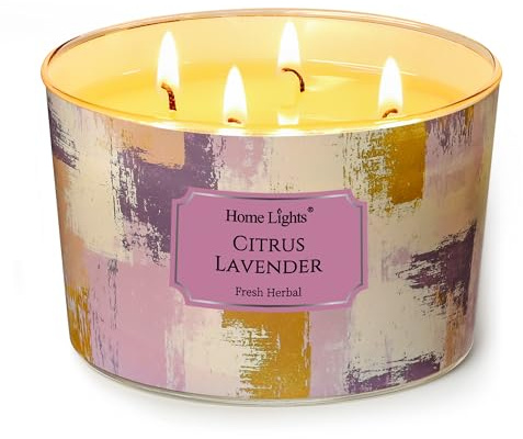 Home Lights Duftkerzen im glas 510g Soja Kerzen 4-Wick Kerzengläser Aromatherapie, Rauchfrei, 50h vollverbrannte Duftkerze Citrus Lavendel