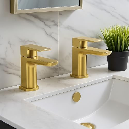 Mura Brushed Brass Basin Taps (Pair) Hot and Cold |Brushed Brass Finish | Hot and Cold | Basin Taps |