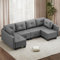 Hello-5ive Corner Large Sofa with Storage, Modern Fabric Sofa Bed Convertible 2 Seater 3 Seater Sofa, L-Shaped U-Shaped Couch with Ottoman for Living Room, Grey