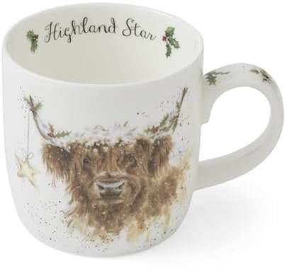 Royal Worcester Wrendale Deigns Highland Star 0.3 Litre Ceramic Christmas Mug with Highland Cow Motif