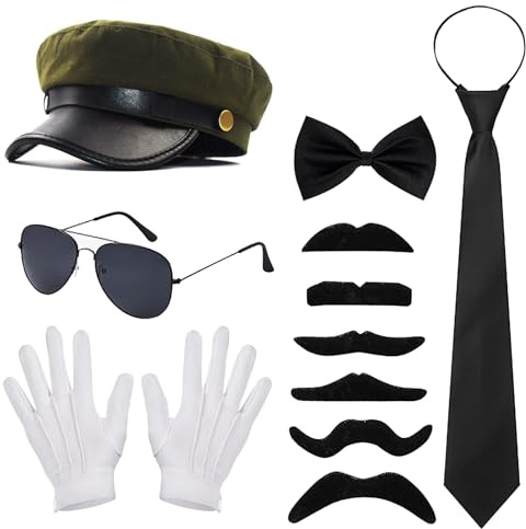 Raveparty 6 Stück Chauffeur Kostüm Zubehör, Chauffeur Mütze, 1980er Gangster Kostüm Zubehör für Karneval Halloween Fasching Cosplay (Style B)