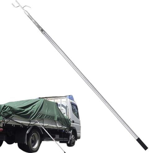 Cargo Retriever Tool-4.92ft Teleskop LKW Bett Pool mit Zwei Haken, Schwerer Rostbeständiger Verlängerungsstick zum Laden von Ladung, Multifunktionales Zubehör für Reisen