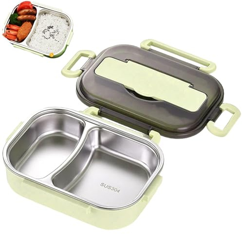 Comebachome Keep Warm Lunch Box, 2-Compartment Stainless Steel Thermal Lunch Box, Leakproof Insulated with Cutlery Holder, Portable Thermal Food Container for Kid Adult Student, Keep Warm