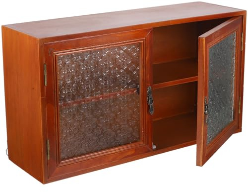 MOTHNUR Vintage Holz aufsatzschrank mit Doppel etagen Stabiles Holz und Glas Kompakter Küchenschrank für Arbeitsplatte Vielseitiger Organizer für Tassen und Gewürze Platzsparend Langlebig