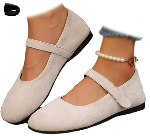 Orthopedic Suede Ballet Mary Jane Flats for Women, Comfortable Wide Fit Casual Soft Round Ballet Flat Lightweight Black Mary Jane Shoes (White,6.5)