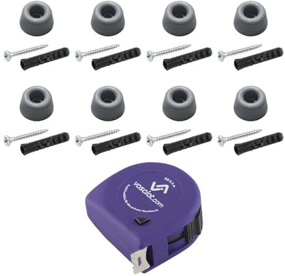 vasalat Gummistopper Boden & Wand 2in1 zum Schrauben ø 20mm, Höhe 10mm - Türstopper + Montagezubehör, Gummi grau - 8 Stück