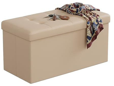 Relaxdays Sitzbank mit Stauraum, Kunstleder, faltbar, gepolstert, Flur, Schlafzimmer, HxBxT: 38 x 76 x 38 cm, beige