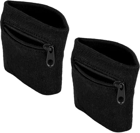2 STK Schweißband Handgelenk Reißverschluss Tasche Atmungsaktiv Schwarz | Schlüssel Geld Armband, Laufen Fitness Tennis, Geldbörse, Elastisches Handgelenkband Taschenarmband Jogging Handy