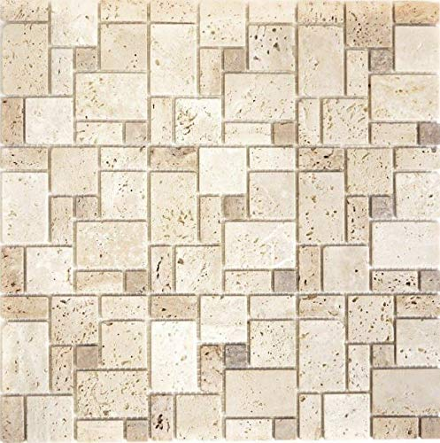 Mosaik Fliese Travertin Naturstein Kombination Travertin beige für BODEN WAND BAD WC DUSCHE KÜCHE FLIESENSPIEGEL THEKENVERKLEIDUNG BADEWANNENVERKLEIDUNG Mosaikmatte Mosaikplatte
