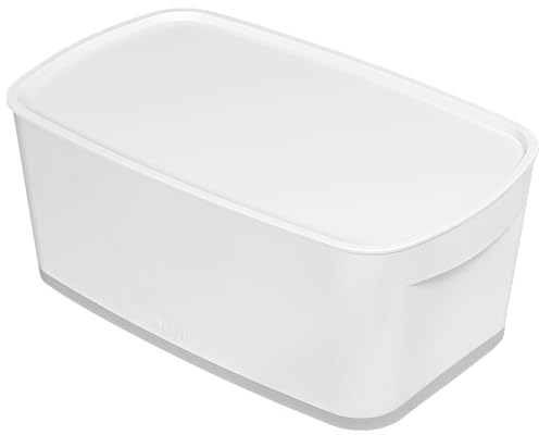 Leitz A5 MyBox Klein mit Deckel, Aufbewahrungsbox für Heim und Büro, 5 L, matte Oberfläche, Kunststoff, BPA-frei und lebensmittelecht, weiß/grau, 52291001