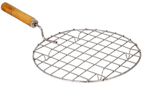 Stainless Steel Round Wire Roaster Rack/Papad Jali/Roti Grill Round Shape 8 Inch with Wooden Handle