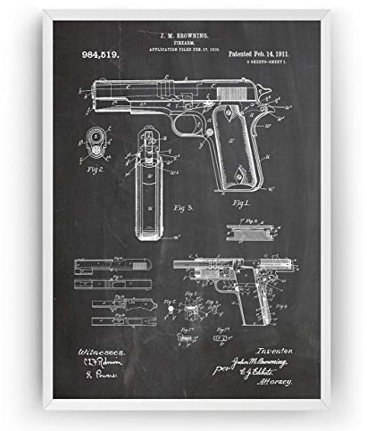 Colt 45 1911 Handfeuerwaffe Patent Poster - Gun Jahrgang Drucke Drucken Bild Kunst Geschenke Zum Männer Frau Entwurf Dekor Vintage Art Gifts Blueprint - Rahmen Nicht Enthalten