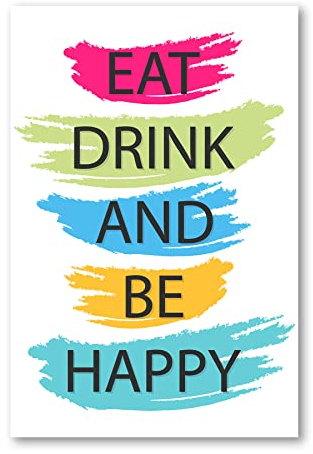 Postereck - 2578 - Küche Plakat, Essen Trinken Spruch Glück Bunt - Wandposter Fotoposter Bilder Wandbild Wandbilder - Poster - DIN A4-21,0 cm x 29,7 cm