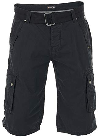 riverso Kurze Hosen Herren Cargo Shorts mit Gürtel Regular Fit RIVAnton Cargoshorts Sommer 100% Baumwolle, Größe:W 34, Farbe:Black (24000)