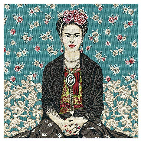 Stoff am Stück Stoff Kissen Panel Polyester Baumwolle Gobelin türkis Portrait Carmen 50 x 50 cm