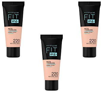 Maybelline New York Fluide Fit Me Matte & Poreless Foundation, 220 Naturbeige, 3er Pack (3 x 30 ml)