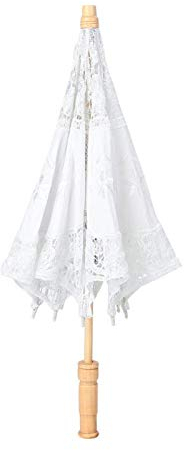Alvinlite Paraguas de Novia de Encaje Blanco, Mini Paraguas de Accesorios de Bordado de Flores Vintage, decoración de Regalo de Boda, Accesorios de Rendimiento fotográfico 10 Inch