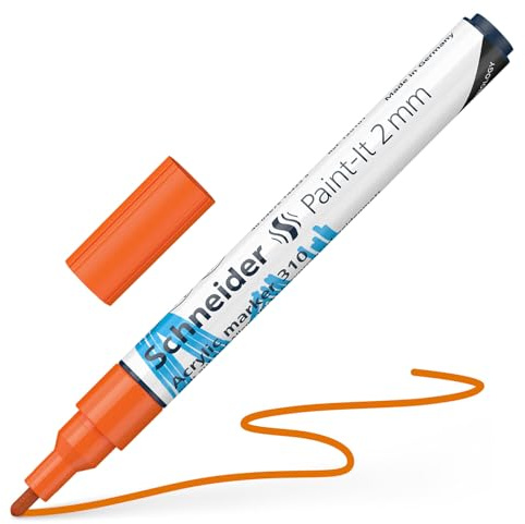 Schneider 120106 Paint-It Acrylstift (mit 2 mm Rundspitze, hochdeckende Acrylfarben für Holz, Leinwand, Stein uvm.) 1 Stück, orange