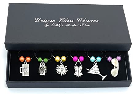 Set mit 6 Weinglas-Anhängern mit Geschenkschachtel