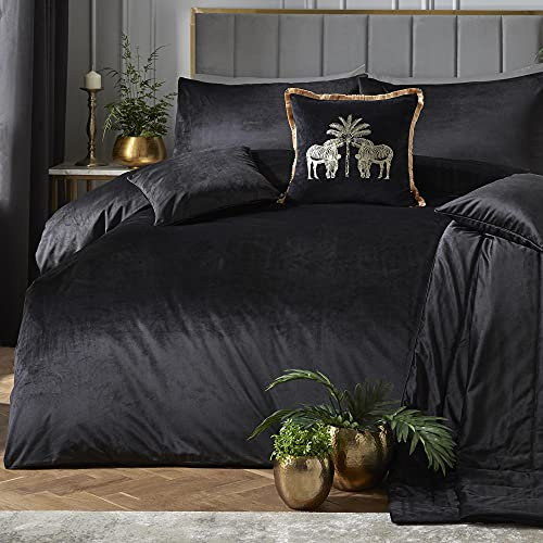 Laurence Llewelyn-Bowen - Black Velvet Duvet Cover Set - King Size (230 x 220cm) - 2 Pillowcases - Soft Touch - Designer Luxury Bedding Set - Velvet Bedding