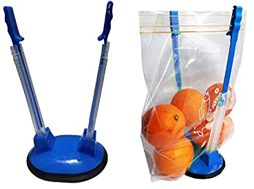 1 Pack Hands-Free Baggy Rack Food Storage Adjustable Baggy Clip Freezer Bag Holder Stand Sandwich Bag Holder Kitchen Gadget Opener Anti-Slip Holder(blue)