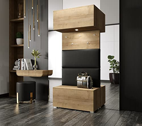 Furnitech GF77 Flur Dielenmöbel Garderobenschrank Dielenschrank Schuhschrank Flurmöbel Set Spiegel Matt (LED weiß, GF77-21DZ-M4)