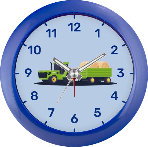 Eurotime Wecker für Jungen mit Traktor, Blau, Kinderwecker, Kunststoffgehäuse und Kunststoffglas, 22158-08