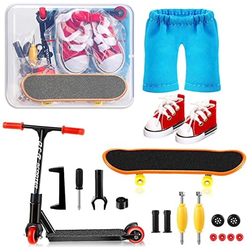 Finger Skateboard Set, Skatepark Kit 16-teilig, Mini Fingerboard für die Finger inkl.Skateboards, Schuhe, Scooter, Hosen und Skateboardzubehör,für Kinder Partytütenfüller,Kindergeburtstag Geschenke