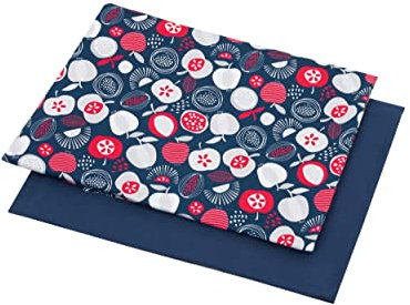 1buy3 Duo-Set Jersey Stoff Gemustert zum nähen | 92% Baumwolle, 8% Elasthan | Kinderstoff | Baumwolljersey | Muster: Obst dunkelblau + Dunkelblau |2 x 50cm x 160cm | Grundpreis je m² = 9,36