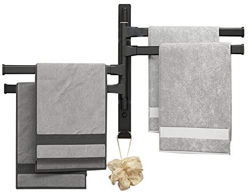 baño, colgador toallas giratorio, brazo plegable 4 barras, soporte para toallero, barra toalla baño, acabado negro mate para cocina piscina