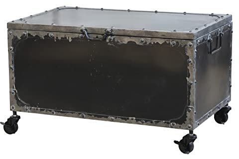 Chic Antique Truhe Couchtisch Factory auf Rädern schwarz im Vintagestil 67x36 cm