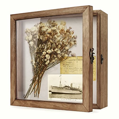 TJ.MOREE Shadow Box Display Case 11 x 11 Flowers Shadow Box Frame with Glass Window Picture Frame Wedding Bouquet Memorabilia Medals Photos Memory Box for Keepsakes - Carbonized