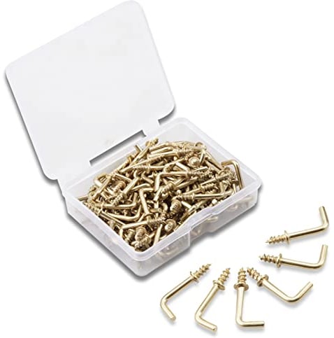 SPEEDWOX 100 viti ad angolo retto da 1/2 pollici, ganci quadrati a vite, piccoli ganci per appendere ganci a L, accessori di fissaggio con scatola portaoggetti per casa, ufficio e posto di lavoro