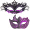 MYSEUNI Violette Maskerade-Maske für Paare – glänzende venezianische Maske mit Strass und venezianischer Herren-Halbmaske für Maskarade, Ball, Abend, Abschlussball, Kostüme, Halloween, Karneval,