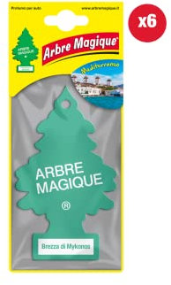 Arbre Magique Parfum de voiture, parfum brise de Mykonos, parfum doux et délicat, durée jusqu'à 7 semaines, fabriqué en Italie, lot de 6 unités