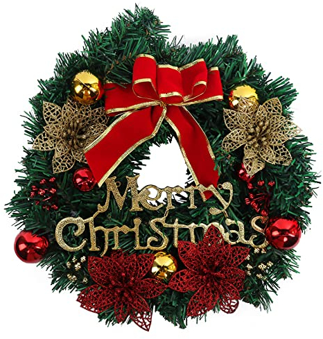 Guirnalda de Navidad Creativa de 30 cm Con Bolas de Regalo de Poinsettia para Puerta, Adviento, Decoración de Ventanas