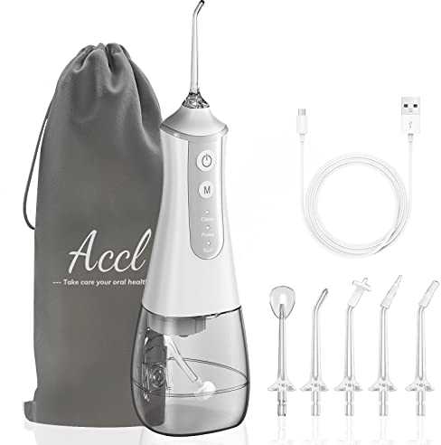 ACCL Wasser Flosser für Zähne Cordless Picker mit 5 Tipps und 3 Modi & Reisetasche, 350ML Portable Oral Irrigator Cleaner Power Reinigung zu Hause verwenden, weiß
