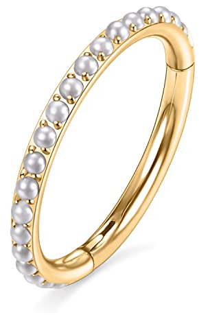 Hengkaixuan 16G Nase Hoop Ring Conch Schmuck Gold Knorpel Ohrringe Septum Clicker Daith Chirurgenstahl Helix Rook Tragus Lippe Kleiner Hoop 10mm Mit Perle